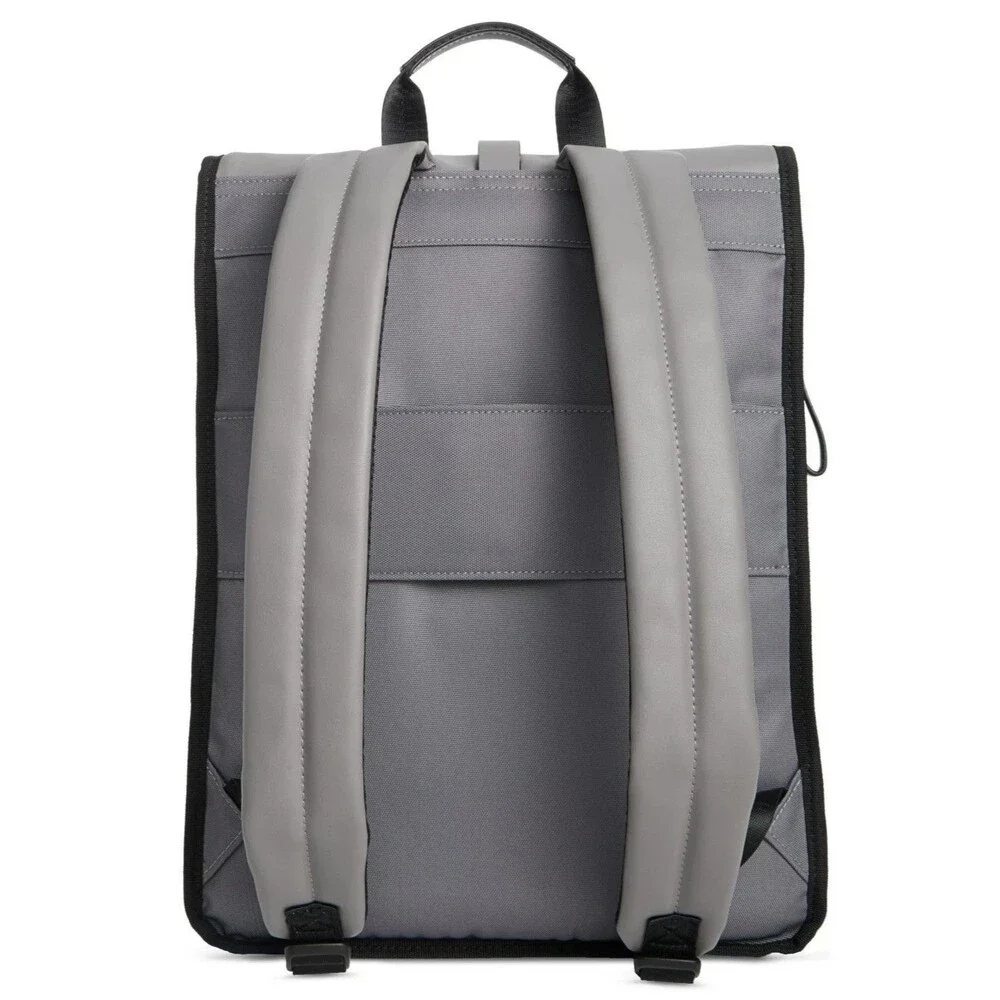 ALFANI Backpack Grey Canvas Roll Top Backpack Faux Leather Trim Laptop Sleeve